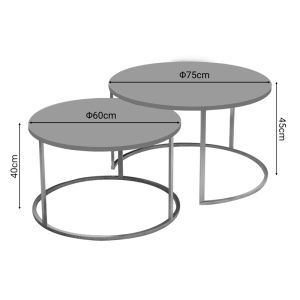Coffee tables Solme set of 2 pieces made of melamine, beige color with gold metal base