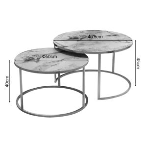 Coffee tables Solme set of 2 pieces made of melamine, white marble color, with a gold metal base