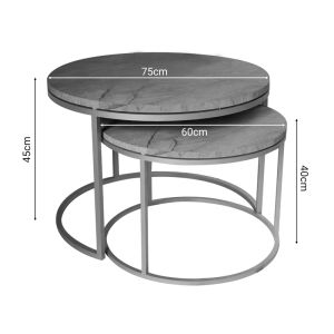 Coffee tables Solme set of 2 pieces made of melamine, gray marble color, with a gold metal base