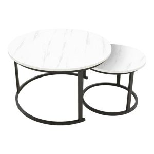 Coffee tables set of 2 Irevelon made of Mdf in white marble color 80x80x45cm