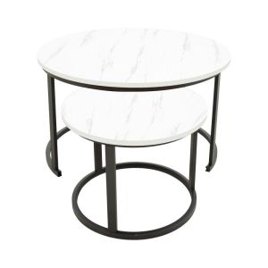 Coffee tables set of 2 Irevelon made of Mdf in white marble color 80x80x45cm