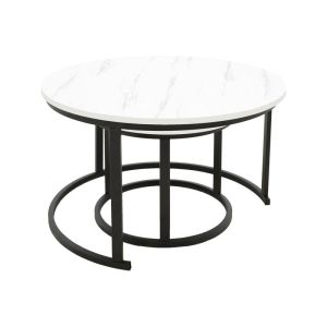 Coffee tables set of 2 Irevelon made of Mdf in white marble color 80x80x45cm