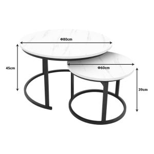 Coffee tables set of 2 Irevelon made of Mdf in white marble color 80x80x45cm