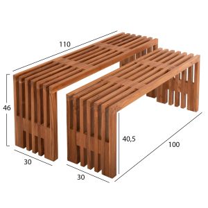 Coffee tables set of 2 pieces Nya Hm9828 made of solid teak wood in natural color 110x30x46hcm