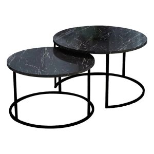 Solme coffee tables, 2 pcs., black marble look with black metal legs