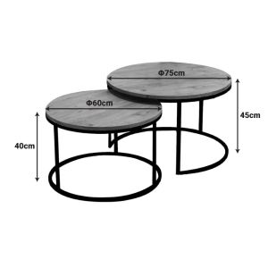 Solme coffee tables, 2 pcs., black marble look with black metal legs