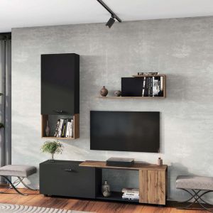 Poelfy living room set in dark gray-oak color 170x37.5x42cm
