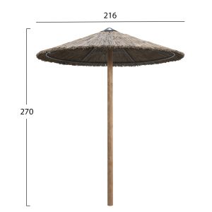Чадър със слама, дървен стълб и опорни греди D216x270hcm Hm5896