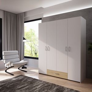 Four-door wardrobe Generiale melamine white oak with 3 gray shelves 159x54.5x190.5cm