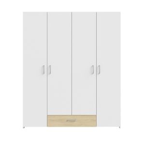 Four-door wardrobe Generiale melamine white oak with 3 gray shelves 159x54.5x190.5cm