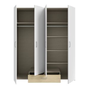 Four-door wardrobe Generiale melamine white oak with 3 gray shelves 159x54.5x190.5cm