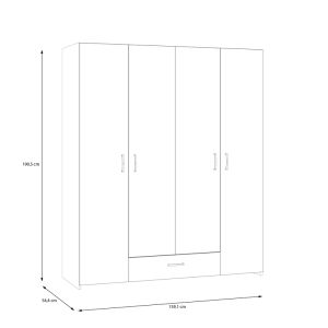 Four-door wardrobe Generiale melamine white oak with 3 gray shelves 159x54.5x190.5cm