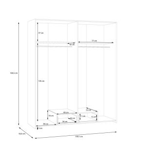 Four-door wardrobe Generiale melamine white oak with 3 gray shelves 159x54.5x190.5cm