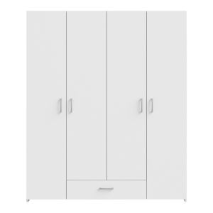 Four-door wardrobe Generiale melamine white with 3 gray shelves 159x54.5x190.5cm