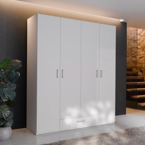 Four-door wardrobe Generiale melamine white with 3 gray shelves 177.5x54.2x210.5cm