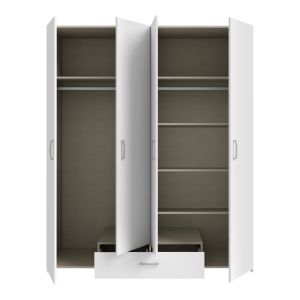 Four-door wardrobe Generiale melamine white with 3 gray shelves 177.5x54.2x210.5cm
