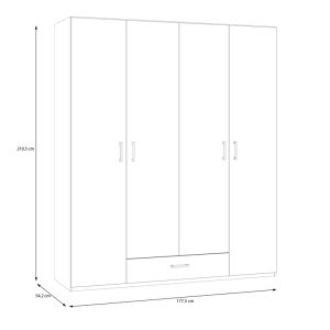 Four-door wardrobe Generiale melamine white with 3 gray shelves 177.5x54.2x210.5cm