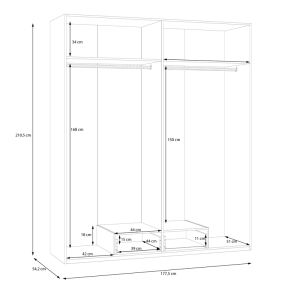 Four-door wardrobe Generiale melamine white with 3 gray shelves 177.5x54.2x210.5cm
