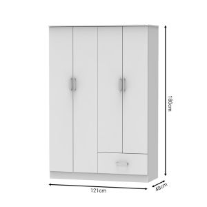 Four-door wardrobe Karter white melamine 121x48x180cm