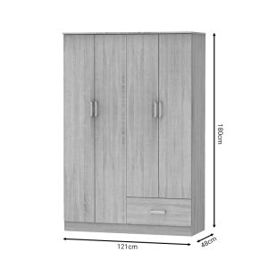 Four-door wardrobe Karter made of melamine, sonoma color 121x48x180cm