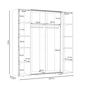 Four-wing wardrobe Lamore white melamine 200x61.5x210.5cm