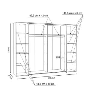 Четирикрилен гардероб Verzo цвят дъб-бял меламин 270,5х61,5х210,5cm