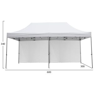 Шатра Heavy Duty със странични сенници Cressen Hm21099 сгъваема-алуминиева сребриста рама-бяла 3x6x3.4hm