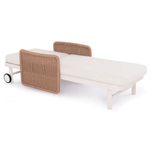 Шезлонг Destiny Zen Sm6182, бяла алуминиева рамка и възглавници,подлакътници естествен ратан 205,5x86x58-104в см.