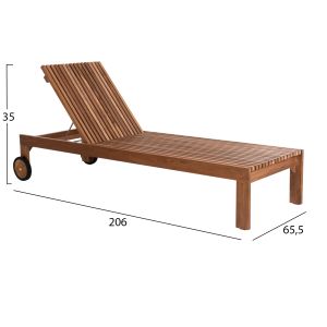 Шезлонг Lagertha масивно тиково дърво с колелца Hm5963,11 200x65x102hcм