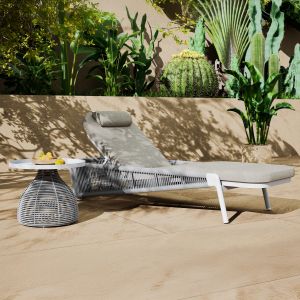 Chaise longue Xantion Hm6475.02 ivory color, aluminum-beige-olefin fabric 75x210x92cm.