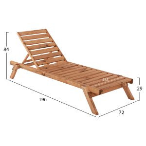 Шезлонг масивно дърво Cmърч в натурален цвят 72x196x29-84cm Hm11431,03