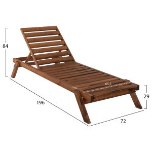 Шезлонг масивно дърво ела в орехов нюанс, Hm11431,01 72x196x29-84 H Sm