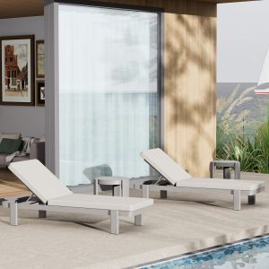 Chaise longue with cushion Baron Sm6484.04 aluminum and olefin in beige 203x77x31cm.