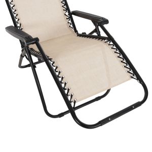 Chaise longue folding chair Companion Hm5095,12 beige textile - black metal 67x145x110cm