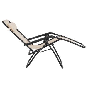 Chaise longue folding chair Companion Hm5095,12 beige textile - black metal 67x145x110cm