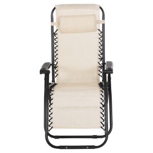 Chaise longue folding chair Companion Hm5095,12 beige textile - black metal 67x145x110cm