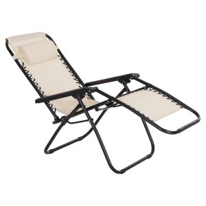 Chaise longue folding chair Companion Hm5095,12 beige textile - black metal 67x145x110cm