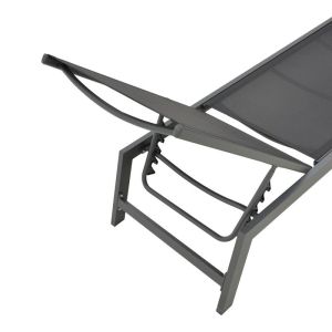 Шезлонгг Boka от тъмносив алуминий и текстил в черен цвят 60x192x31см