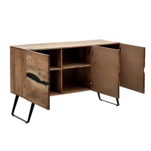 Imena cabinet, solid acacia wood in a natural shade with black metal legs, 148x43.5x86cm