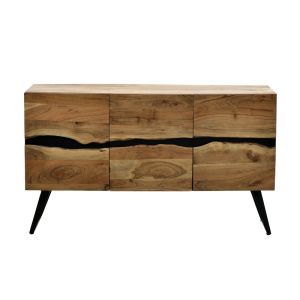 Imena cabinet, solid acacia wood in a natural shade with black metal legs, 148x43.5x86cm