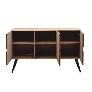 Imena cabinet, solid acacia wood in a natural shade with black metal legs, 148x43.5x86cm