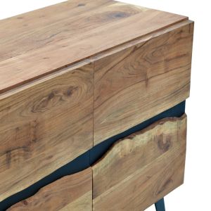 Imena cabinet, solid acacia wood in a natural shade with black metal legs, 148x43.5x86cm