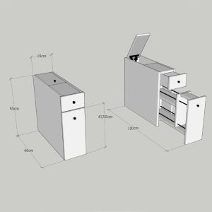 Bathroom cabinet charcoal gray melamine 19x60x55hcmhm9424,01