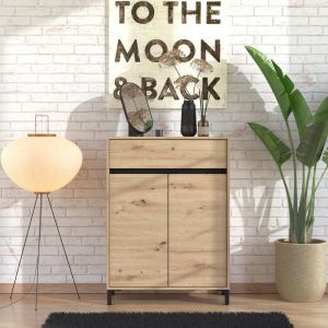 Shoe cabinet Flannan 2k1f2v artisan oak/matt black color 80x40x110cm