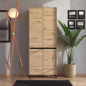 Shoe cabinet Flannan 2k4v artisan oak/matt black color 80x40x205cm