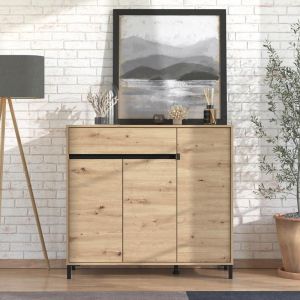 Shoe cabinet Flannan 3k1f3v artisan oak/matt black color 120x40x110cm