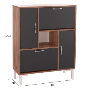 Shoe cabinet Medy Hm18187.02 melamine in anthracite and natural black legs 85x30x108.5hcm.