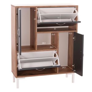 Shoe cabinet Medy Hm18187.02 melamine in anthracite and natural black legs 85x30x108.5hcm.