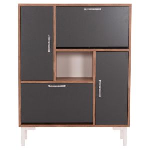 Shoe cabinet Medy Hm18187.02 melamine in anthracite and natural black legs 85x30x108.5hcm.