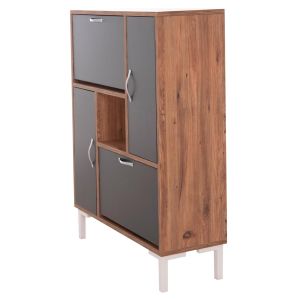 Shoe cabinet Medy Hm18187.02 melamine in anthracite and natural black legs 85x30x108.5hcm.